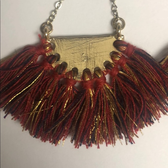 Gold and Red Tassel Earrings - Picture 2 of 3